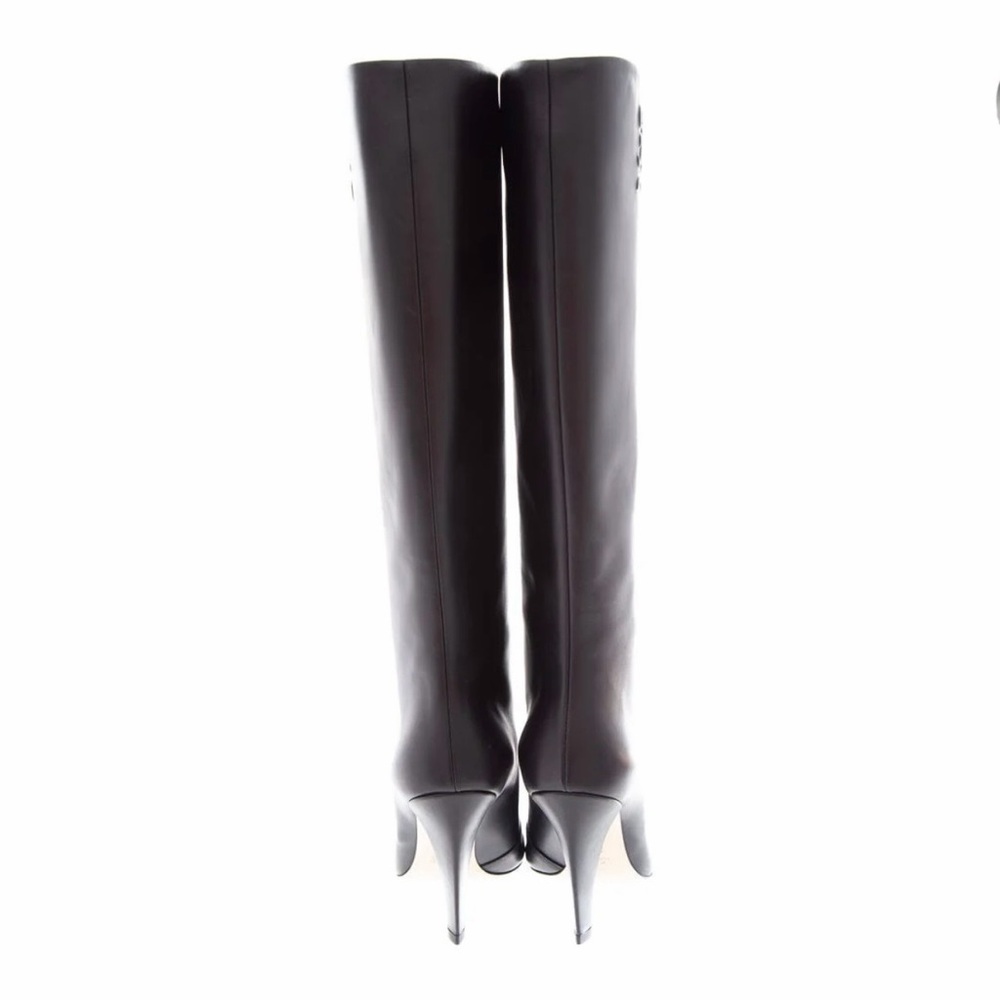 FENDI Karligraphy Leather Knee High Black Boots - Picture 5 of 12